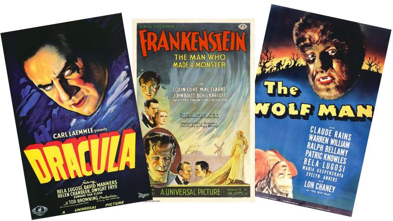 Original Movie Posters for Dracula, Frankenstein and The Wolf Man